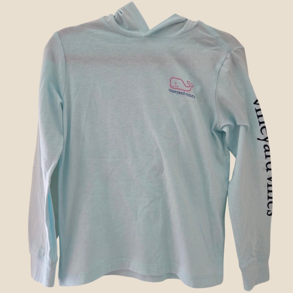 Vineyard Vines Kids LS Edgartown Hoodie T-Shirt Blue Pink Whale 7V001686 Size 5